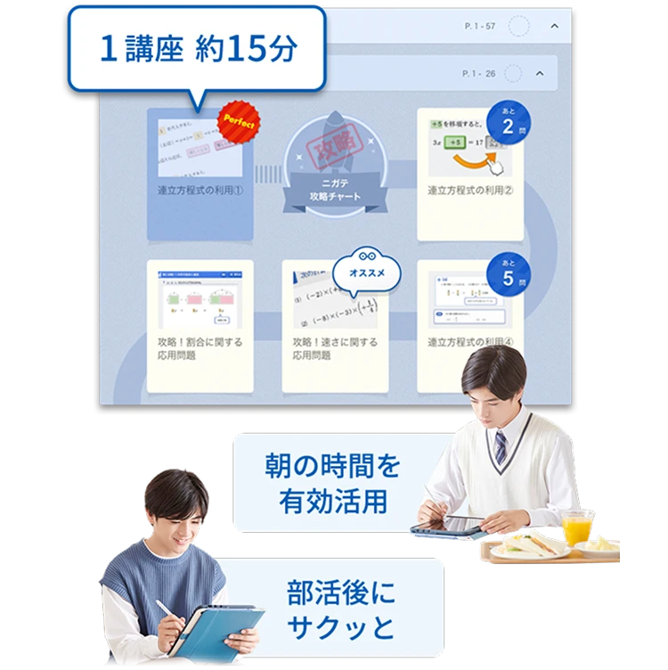 1講座約15分。朝の時間を有効活用。部活後にサクッと