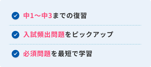 中1～中3までの復習 入試頻出問題をピックアップ 必須問題を最短で学習