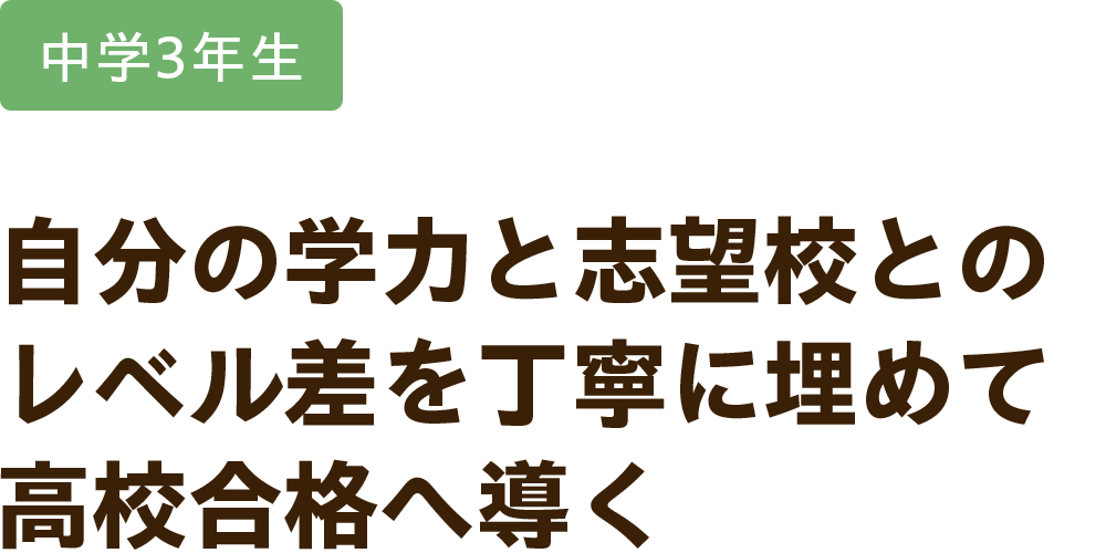 中学3年生 自分の学力と志望校とのレベル差を丁寧に埋めて高校合格へ導く