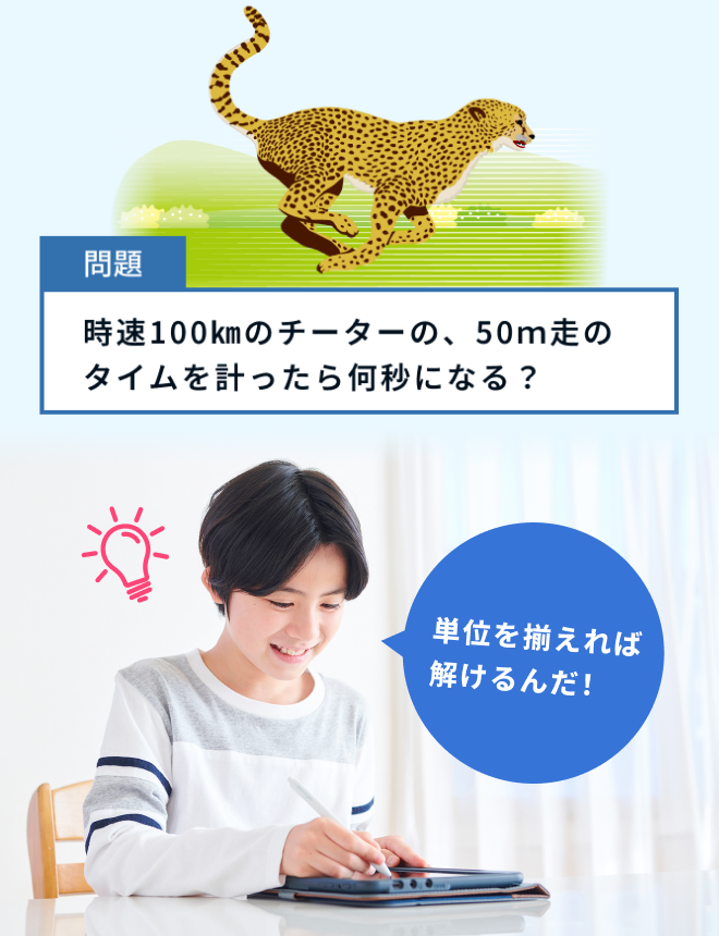 時速100kmのチーターの、50m走のタイムを計ったら何秒になる？