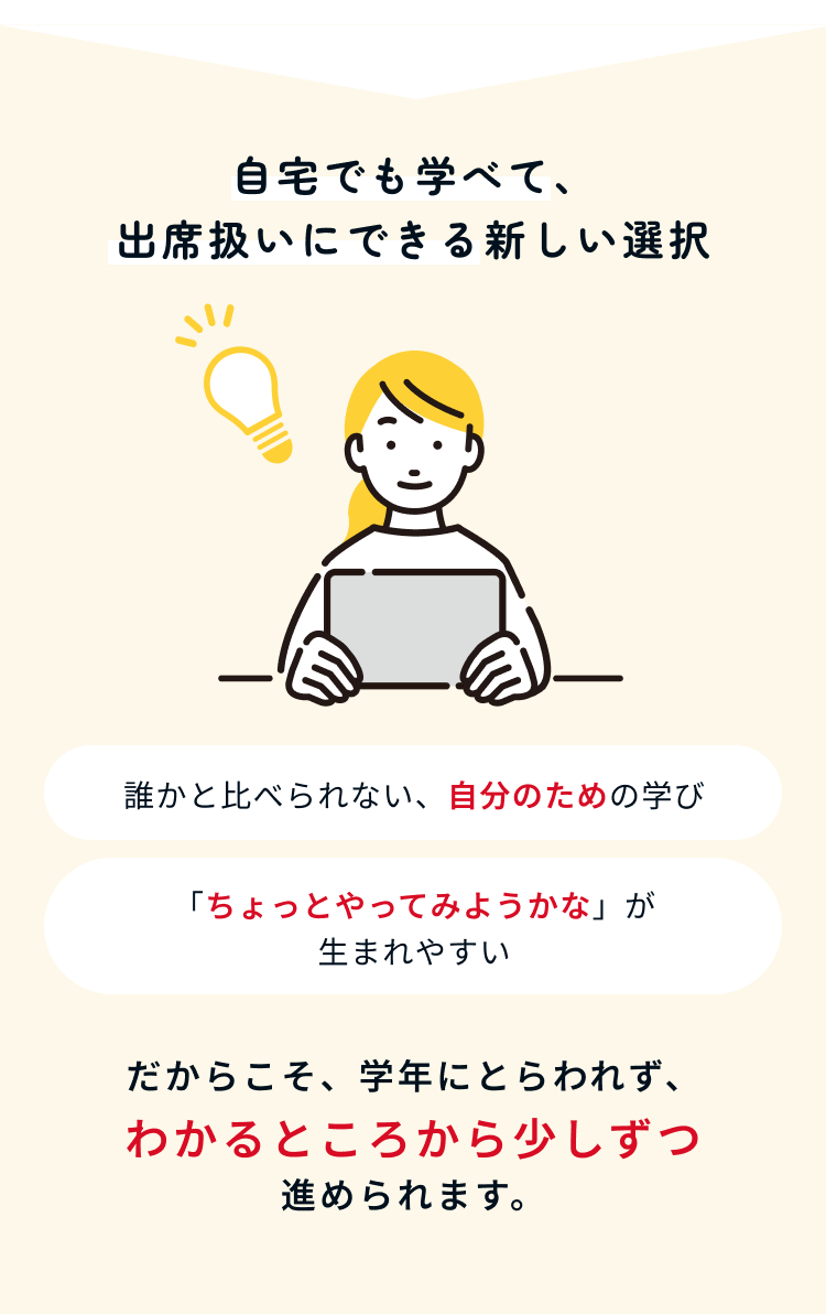 自宅でも学べて、出席扱いにできる新しい選択