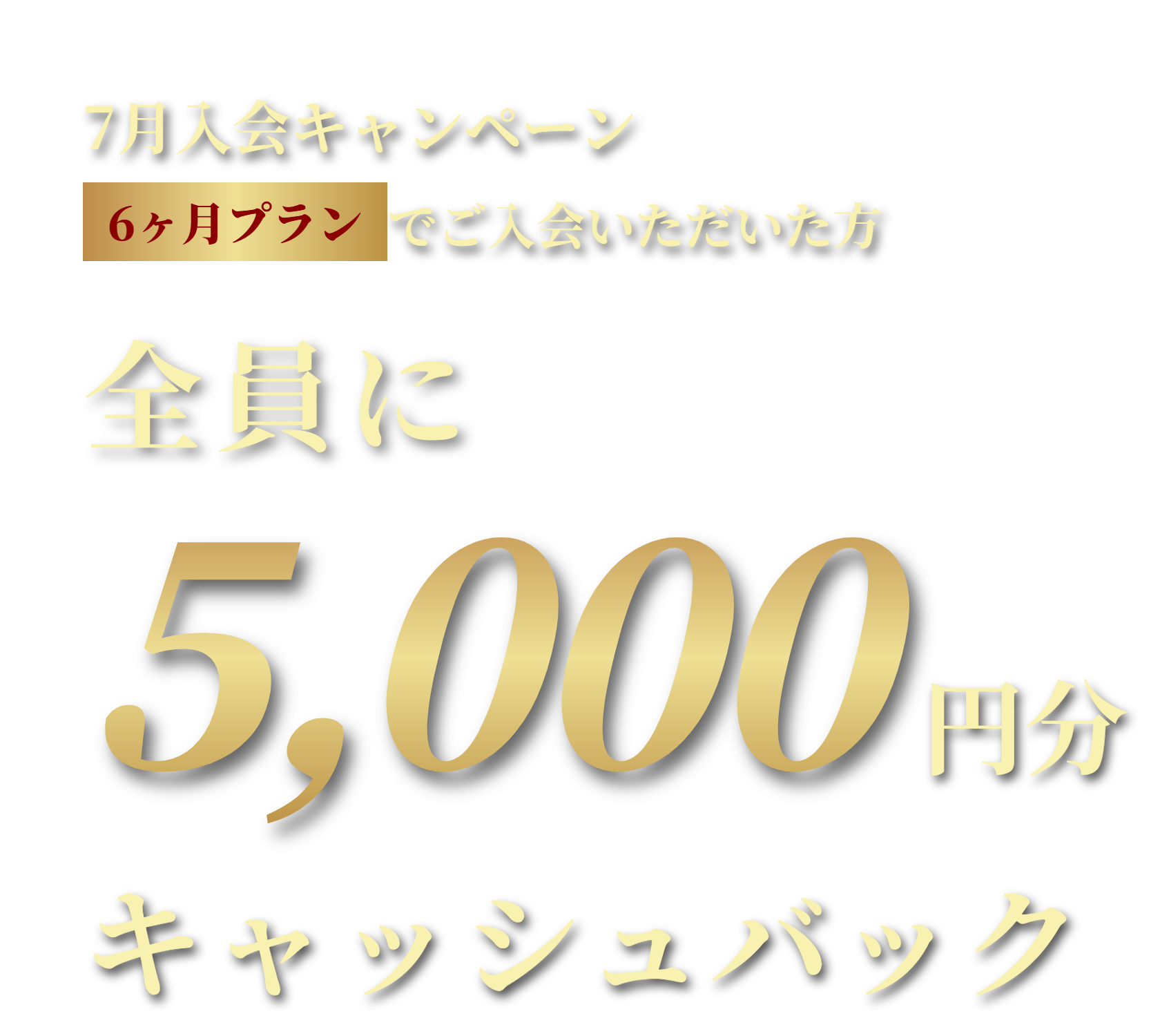 6ヶ月プランでご入会いただいた方全員に5,000円分キャッシュバック
