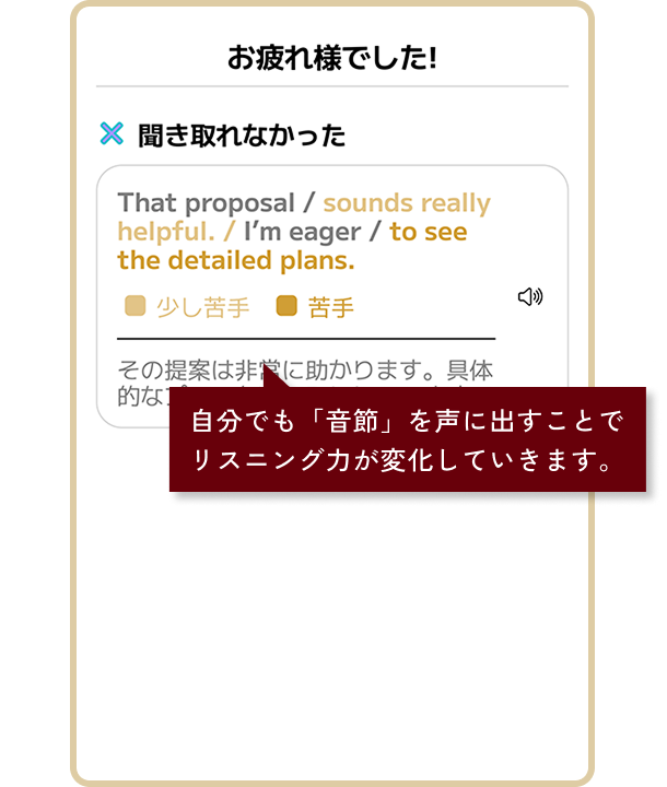 リスニングトレーニングのイメージ画像。自分でも「音節」を声に出すことでリスニング力が変化していきます。