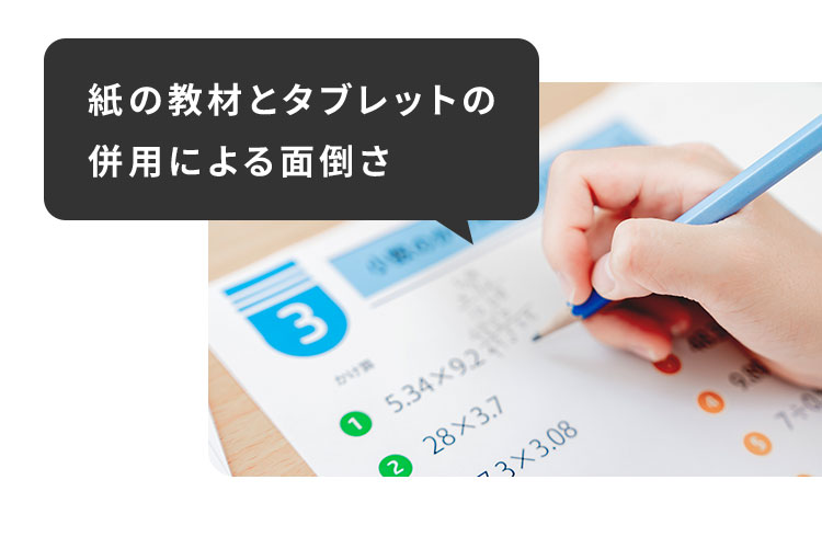 紙の教材とタブレットの併用による面倒さ
