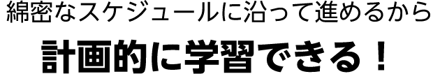 綿密なスケジュールに沿って進めるから計画的に学習できる！