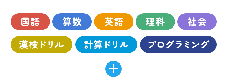 国語 算数 英語 理科 社会 漢検ドリル 計算ドリル プログラミング +
